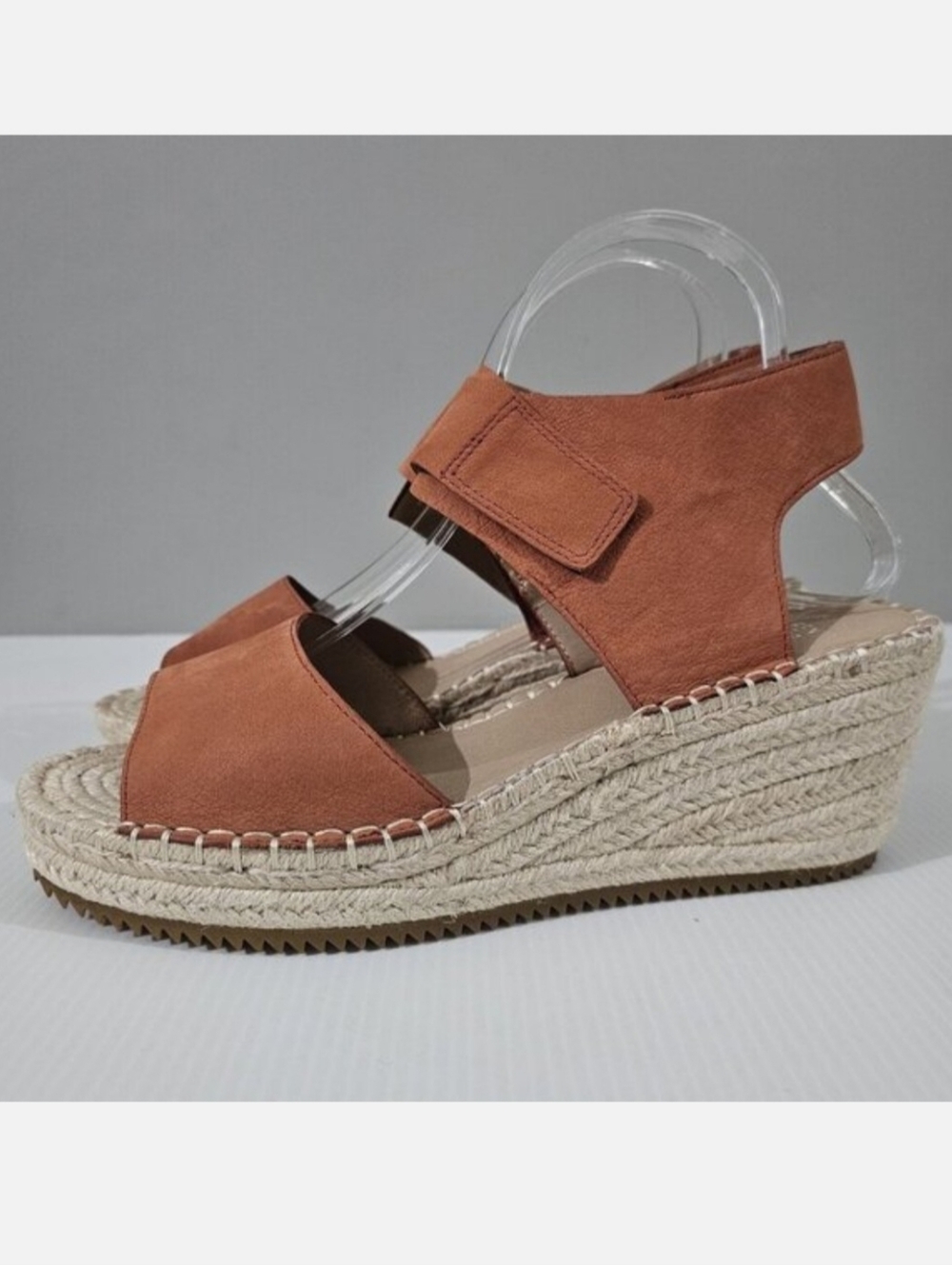 Eileen Fisher Weslia Espadrille Wedge Sandal Womens 9.5 Burnt Orange Leather